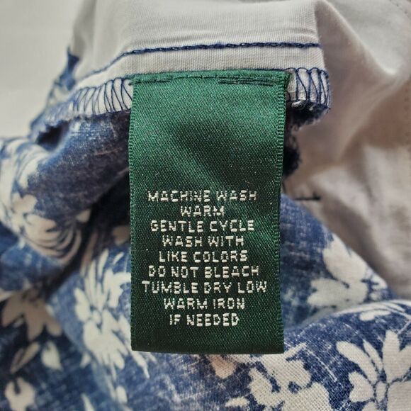 Ralph Lauren Womens Pants Large Navy Blue White Floral Linen Cropped Capri - Picture 4 of 6